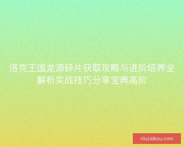 洛克王国龙源碎片获取攻略与进阶培养全解析实战技巧分享宝典高阶
